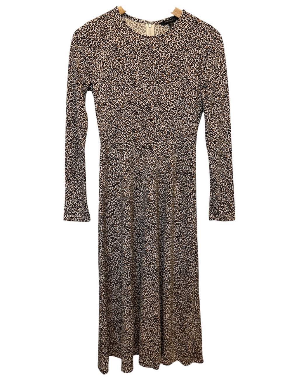 Banana Republic Women Brown Animal Print Long Slv Midi Dress Slit Sz XS Petite
